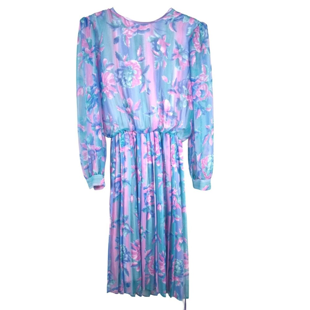 80s Vintage Womens  Petite 4 Pastel Classic Chiffon Blouson Dress Lisa Michaels